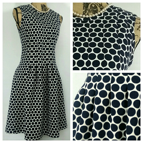 Dresses & Skirts - Navy Blue and Cream fit and flare polka-dot Dress